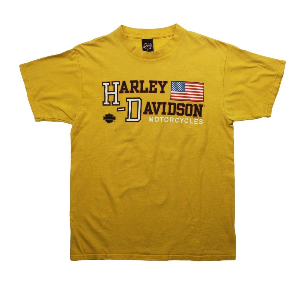 Harley Davidson Vintage 1999 Yellow Short Sleeve Moto Street Style T Shirt Top L